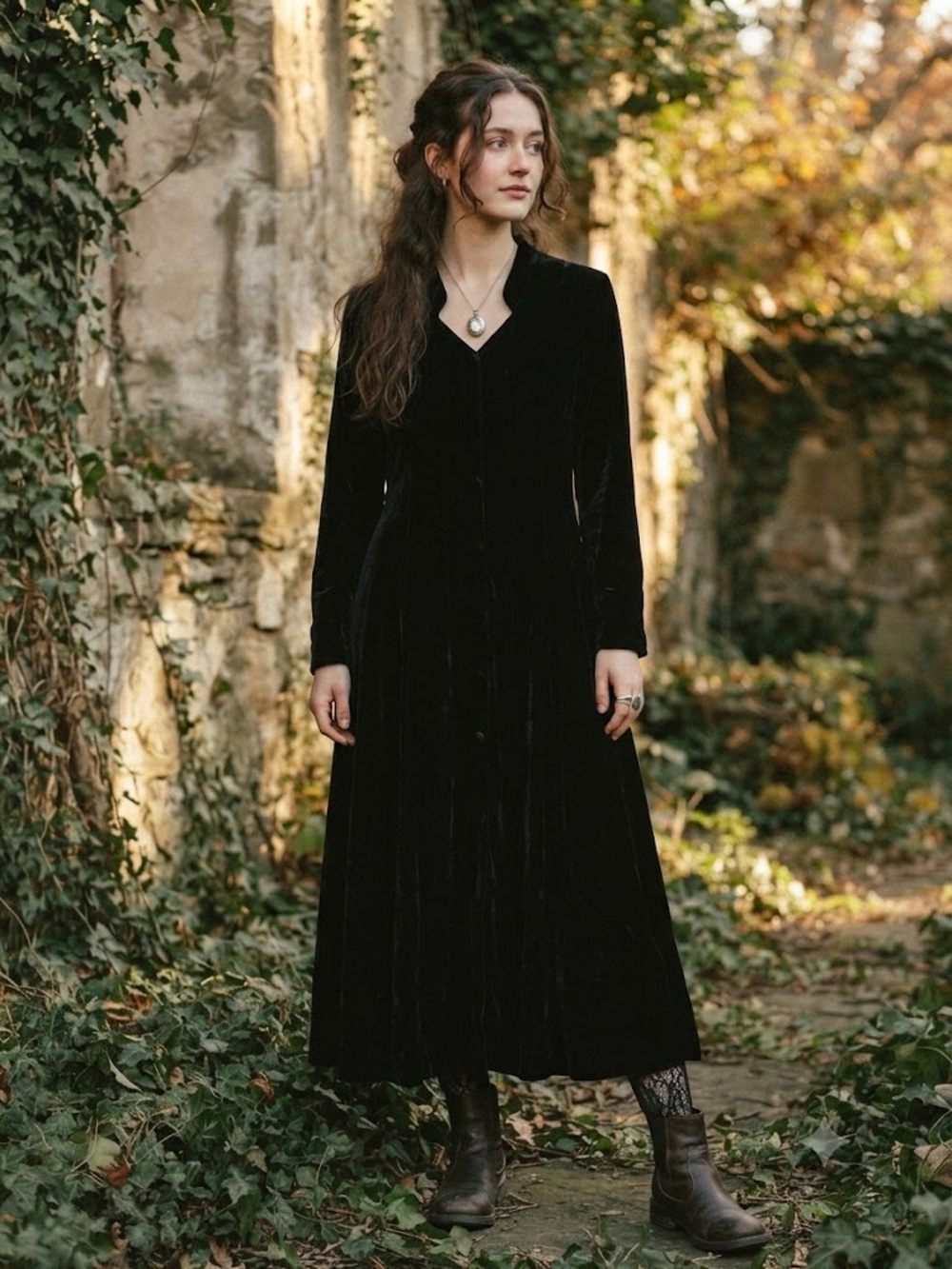 Velvet Button Up Long Sleeve Maxi Dress Cloak Vintage 90s Whimsigoth Witchy